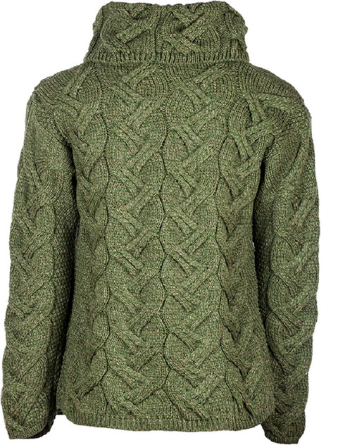 Super Soft Chunky Cable Cowl Neck Aran - Meadow Green - Back