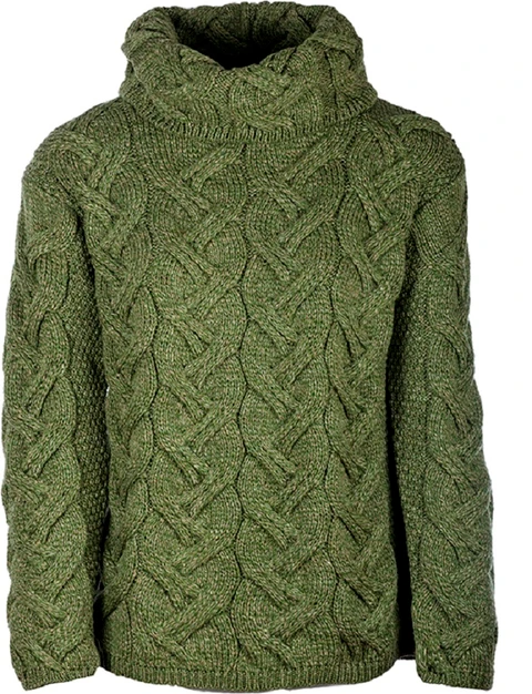 Super Soft Chunky Cable Cowl Neck Aran - Meadow Green - Front