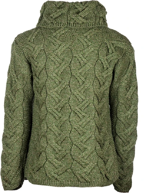 Super Soft Chunky Cable Cowl Neck Aran - Meadow Green - Back