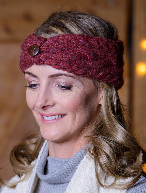 Fleece Lined Aran Headband with Buttons