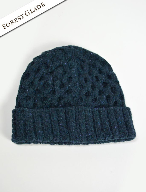 Wool Cashmere Aran Honeycomb Hat - Forest Glade