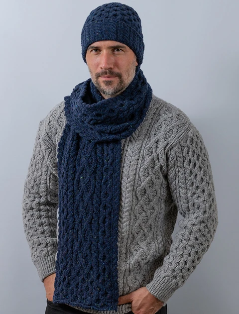 Men's Wool Cashmere Honeycomb Scarf - Rich Navy