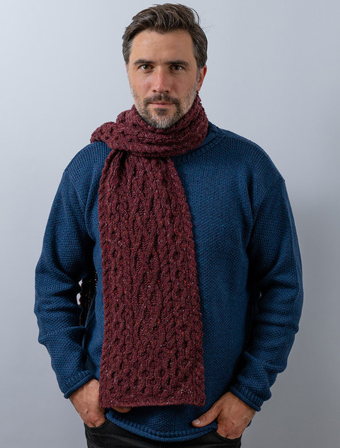 Men's Wool Cashmere Honeycomb Scarf  - Rich Burgundy