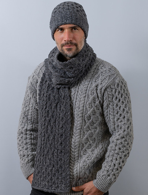 Men's Wool Cashmere Honeycomb Scarf - Mid Grey