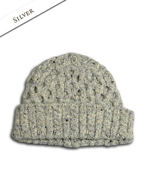 Wool Cashmere Aran Honeycomb Hat - Silver