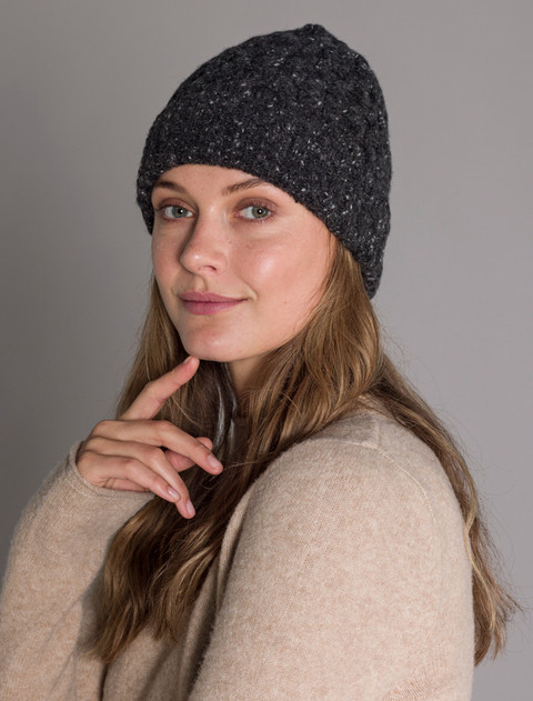 Women's Wool Cashmere Aran Honeycomb Hat - Charcoal
