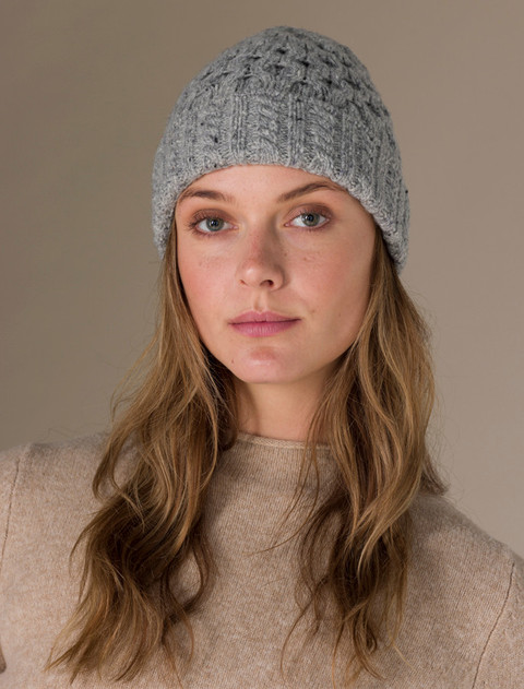 Women's Wool Cashmere Aran Honeycomb Hat - Light Grey