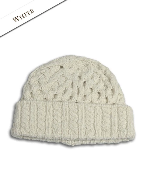 Women's Wool Cashmere Aran Honeycomb Hat - Natural White