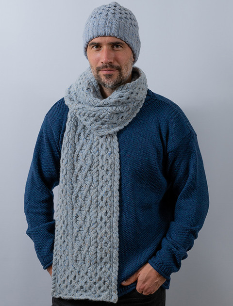 Men's Wool Cashmere Honeycomb Scarf - Sky