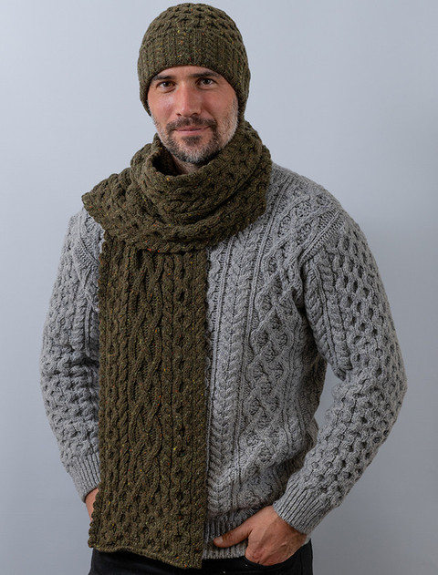 Men's Wool Cashmere Honeycomb Scarf - Loden Green