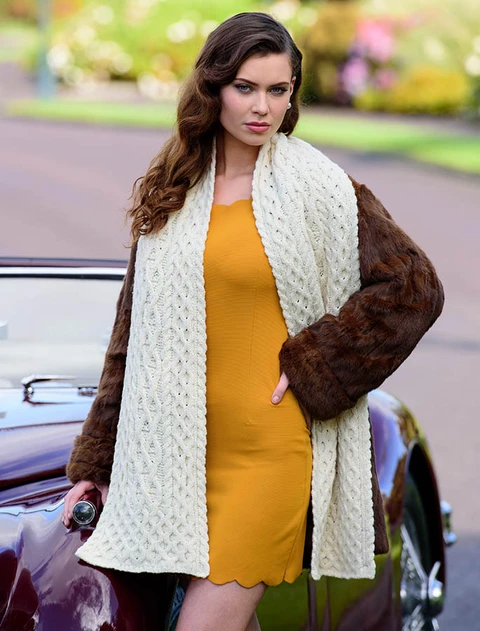 Women's Wool Cashmere Aran Honeycomb Scarf