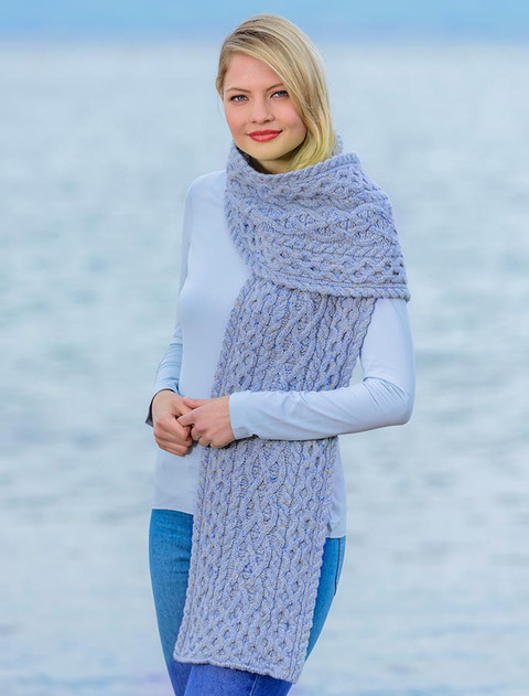 Women's Wool Cashmere Aran Honeycomb Scarf - Sky