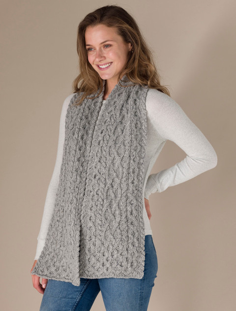 Women's Wool Cashmere Aran Honeycomb Scarf - Light Grey