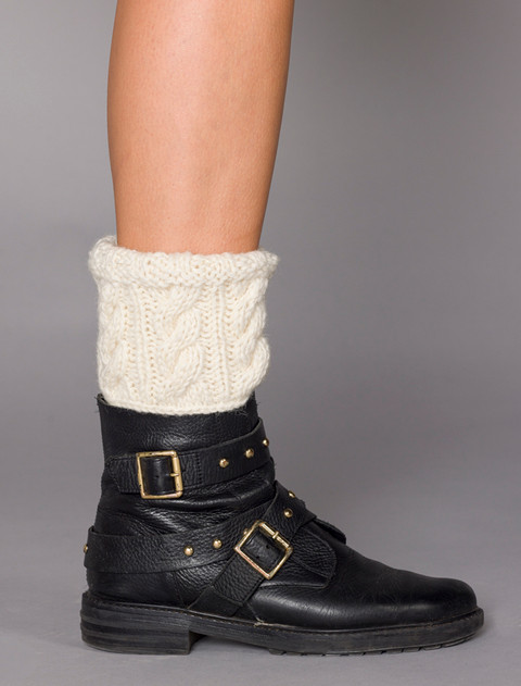 Aran Cable Knit Boot Cuffs - White