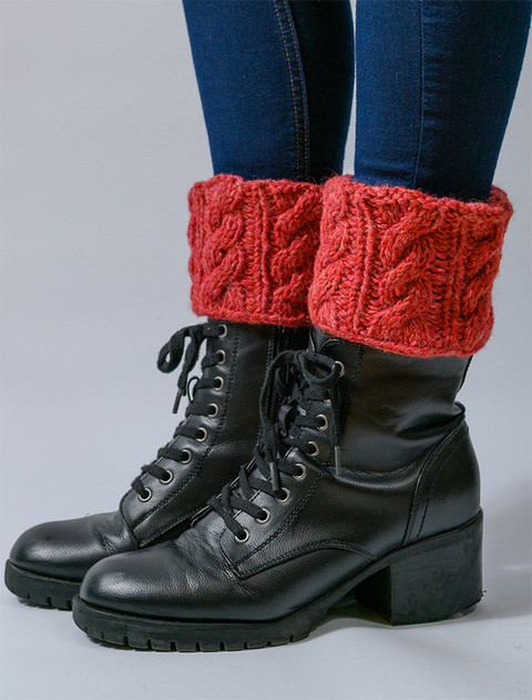 Aran Cable Knit Boot Cuffs - Red