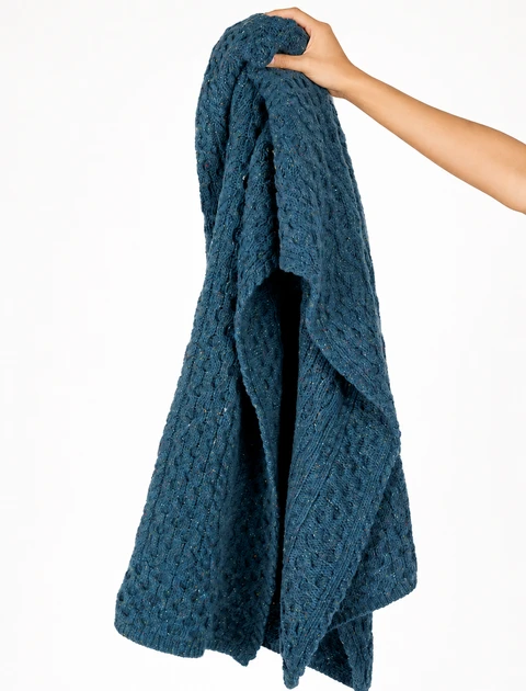 Wool Cashmere Aran Throw - Blue Ocean