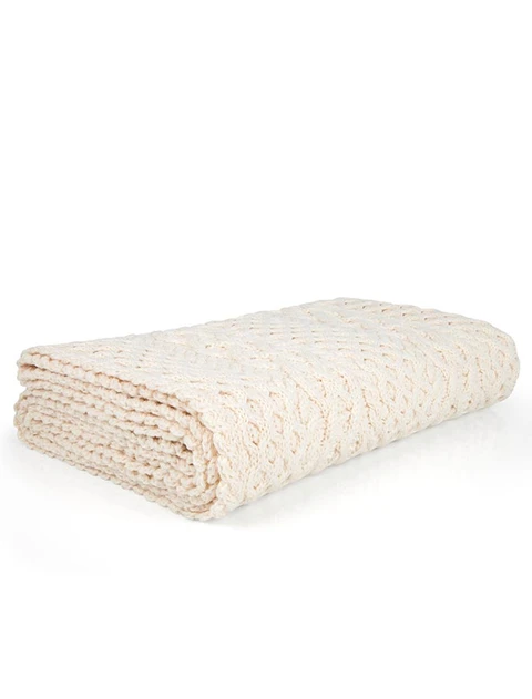 Wool Cashmere Aran Throw - White