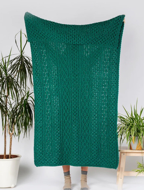 Wool Cashmere Aran Throw - Garden Green