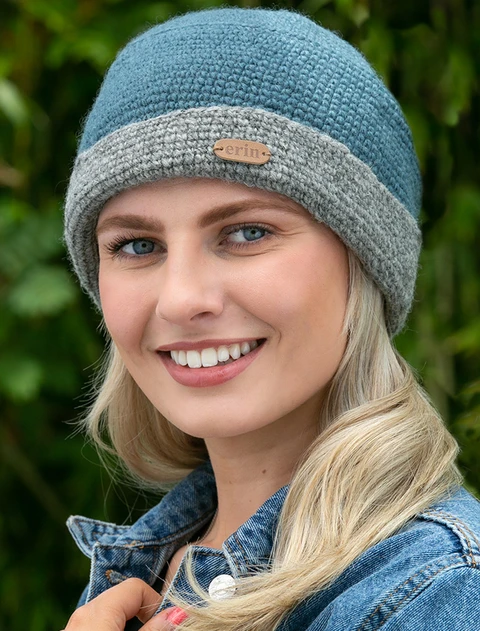 Ladies Crochet Turn Up Hat - Denim