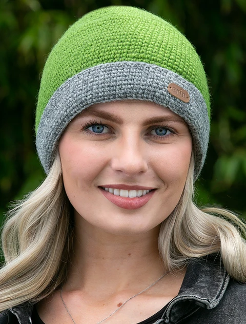 Ladies Crochet Turn Up Hat - Green