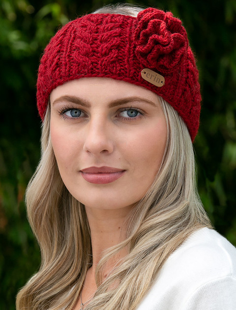 Aran Cable Fingerless Handwarmer - Red