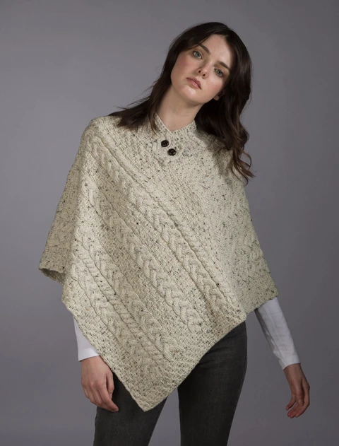 Cable Poncho with Aran Button Detail - Aran Nep