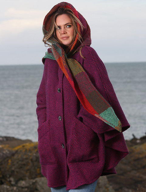 Tina Hooded Swing Cape - Killybegs Mauve