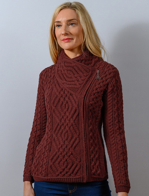 Cable Knit Jacket with Celtic Knot Side Zip - Sienna