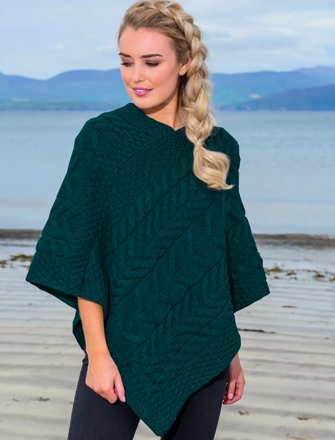 Super Soft Cable Stitch Poncho - Irish Sea