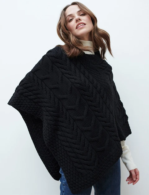 Super Soft Cable Stitch Poncho - Black