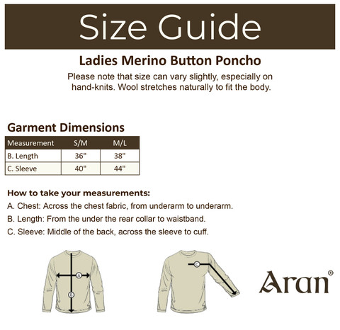 Ladies Merino Button Poncho - Size Guide