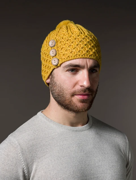 Merino Honeycomb Pom Pom Hat - Sunflower Yellow
