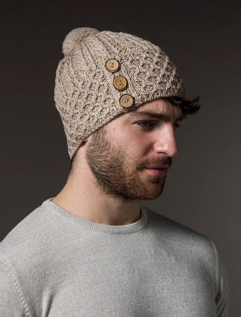 Merino Honeycomb Pom Pom Hat - Wicker