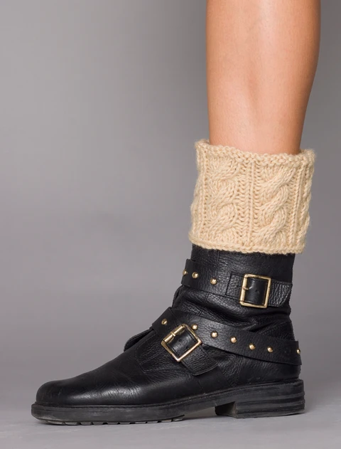 Aran Cable Knit Boot Cuffs - Beige
