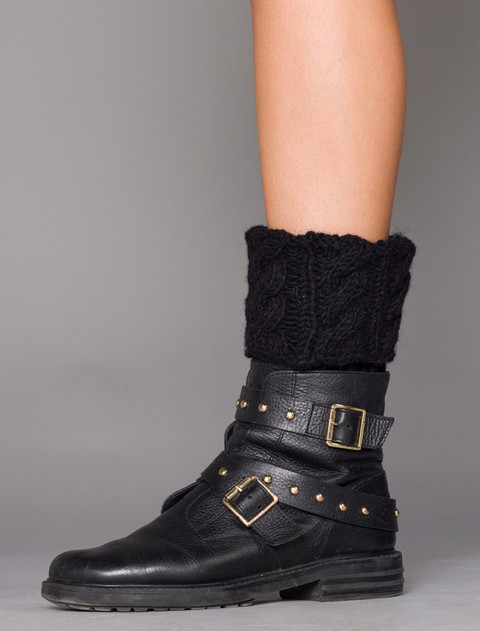 Aran Cable Knit Boot Cuffs - Black