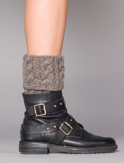 Aran Cable Knit Boot Cuffs - Brown