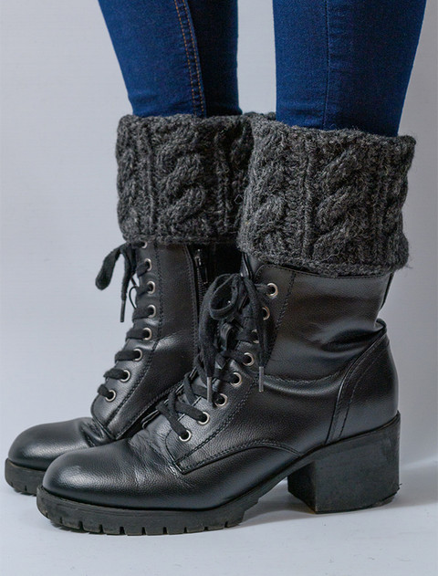 Aran Cable Knit Boot Cuffs - Charcoal