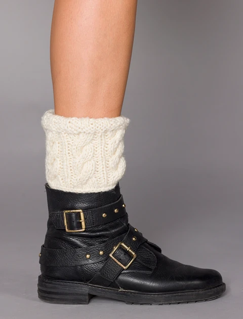 Aran Cable Knit Boot Cuffs - White