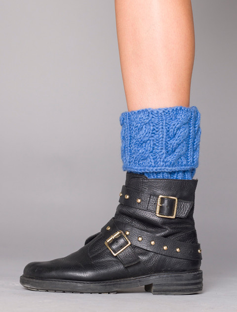 Aran Cable Knit Boot Cuffs - Denim