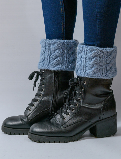 Aran Cable Knit Boot Cuffs - Light Blue