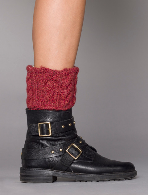 Aran Cable Knit Boot Cuffs - Purple Burgundy
