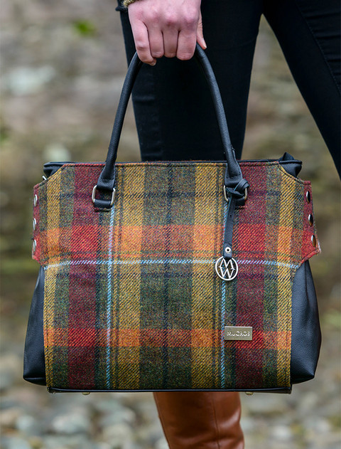 Luxury Plaid Handbag. Leather & Tweed. Made in Ireland