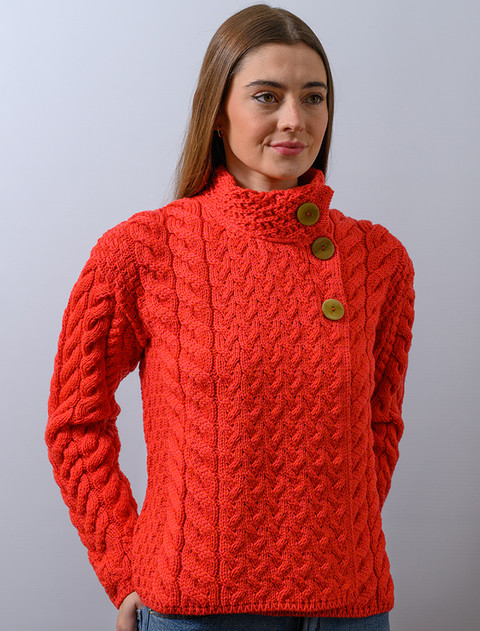 Super Soft Trellis and Cable Cardigan - Coral