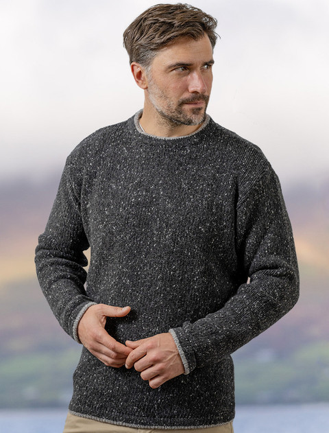 Wool Cashmere Crew Neck Sweater - Charcoal