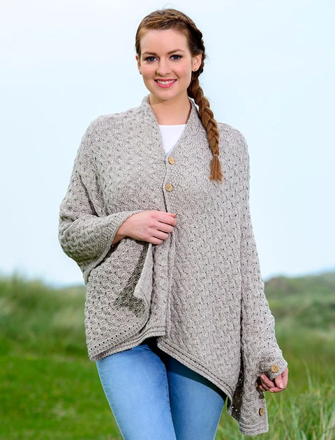 Super Soft Trellis Poncho - Toasted Oat