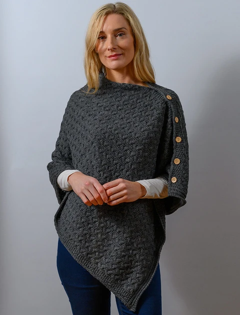 Super Soft Trellis Poncho -  Slate Grey