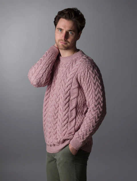 Super Soft Aran Crew Neck Sweater - Winter Rose