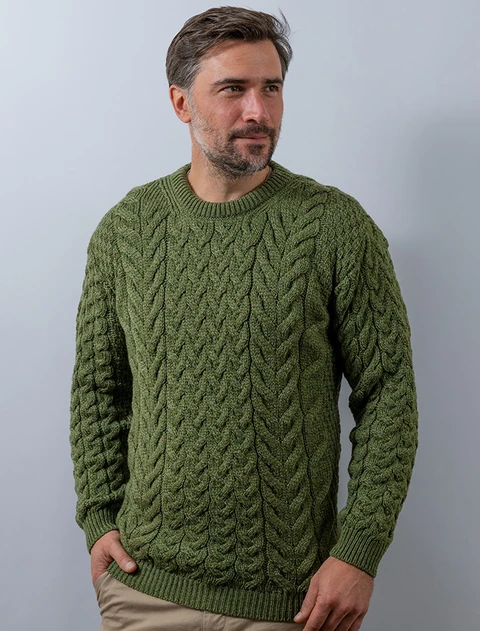 Super Soft Aran Crew Neck Sweater - Meadow Green