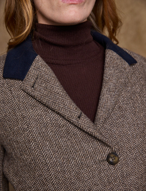 Isabella Tweed Coat - Light Tan Herringbone