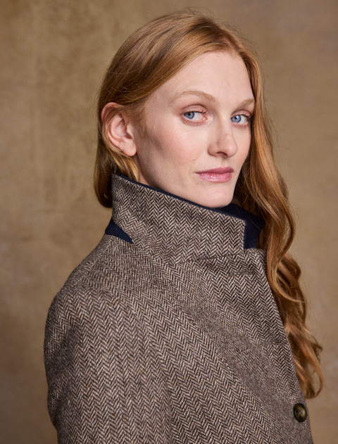 Isabella Tweed Coat - Light Tan Herringbone